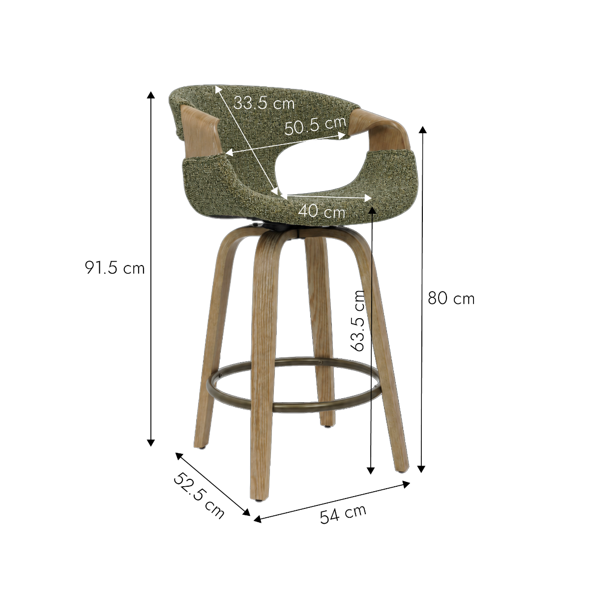 Tabouret de bar en bois de sapin et tissu vert Miriya (lot de 2)
