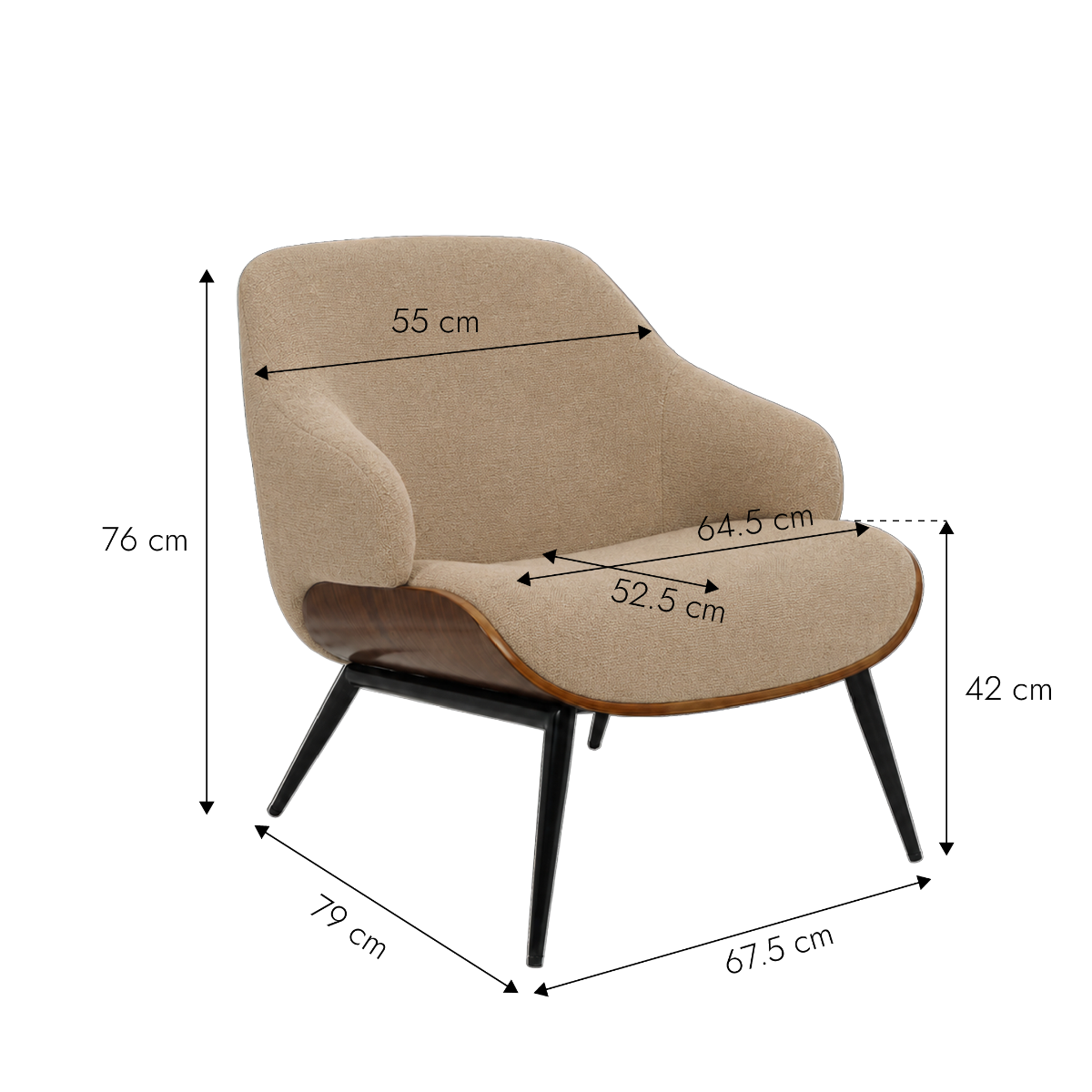Fauteuil en bois et tissu beige Elowen