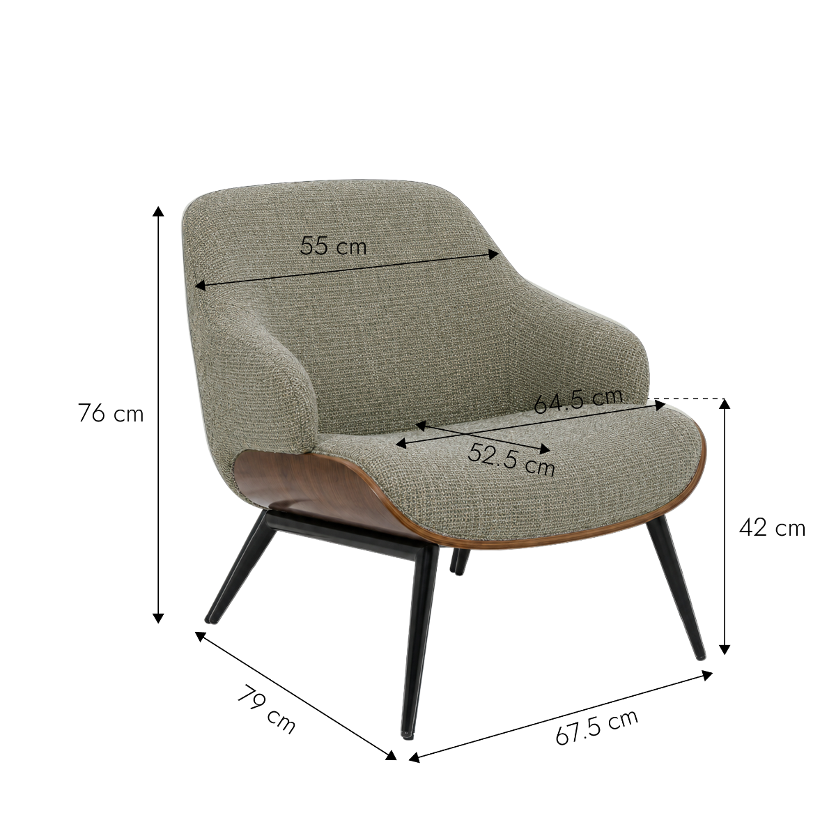 Fauteuil en bois et tissu vert Elowen