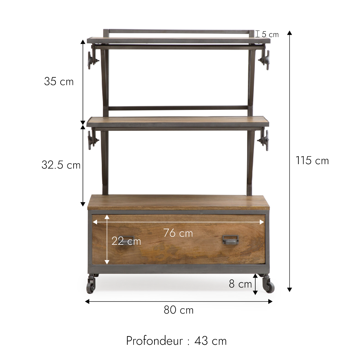Etagère en bois de manguier et métal Brisbane