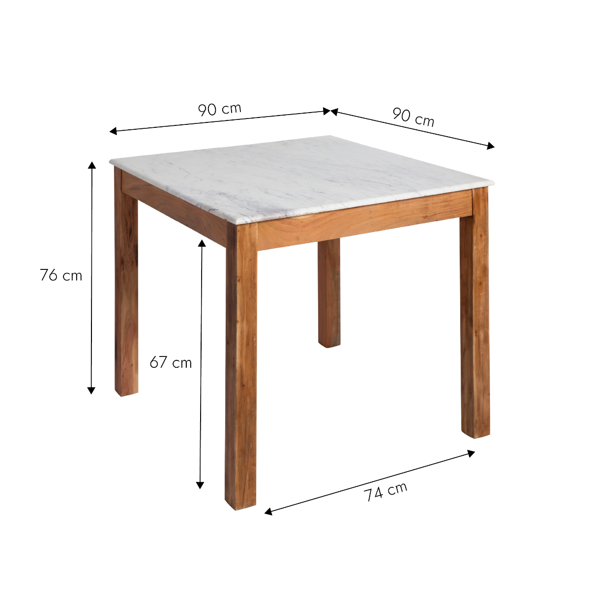 Table à manger carrée en bois d'acacia et marbre Arthuro
