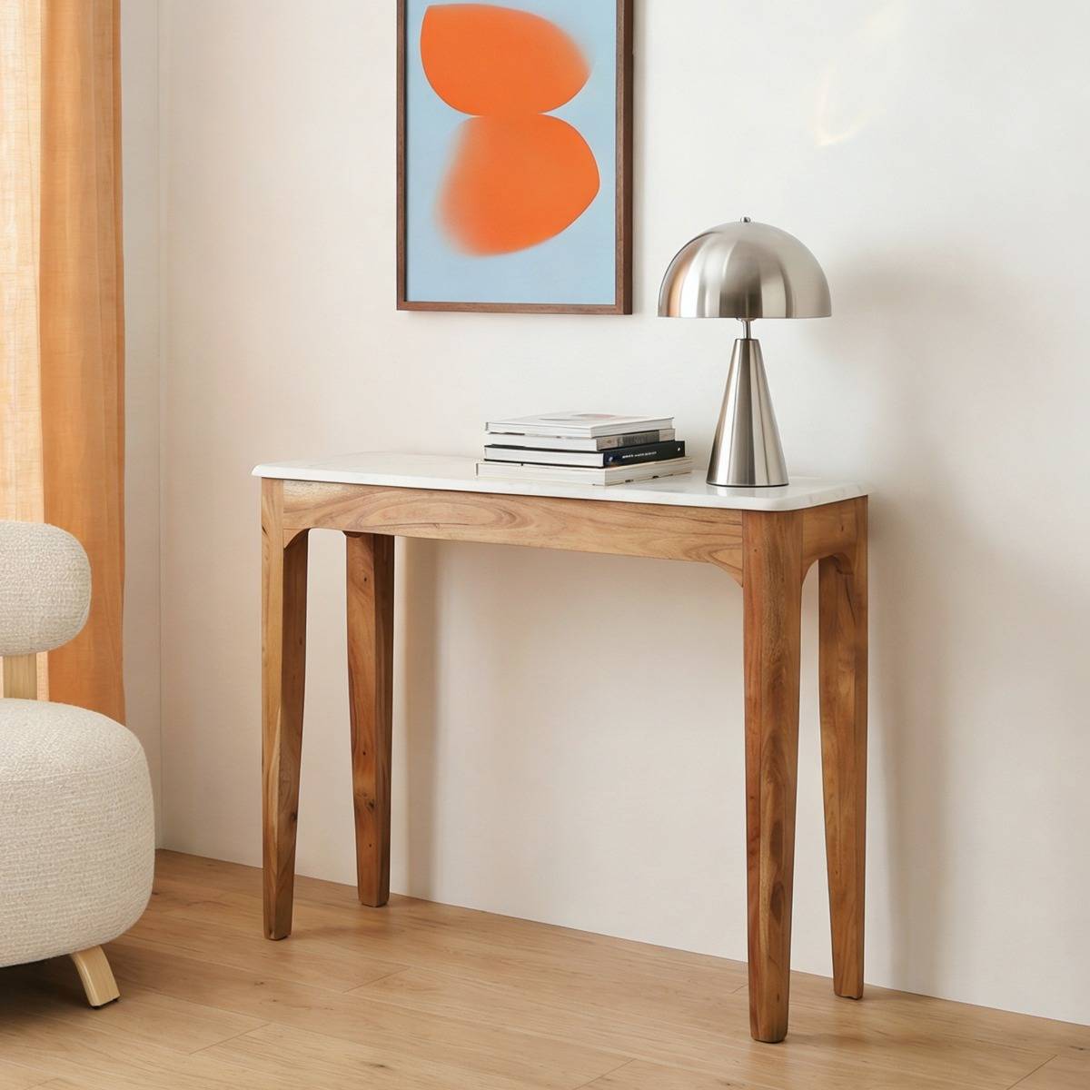 Console en bois de manguier et marbre Arthuro