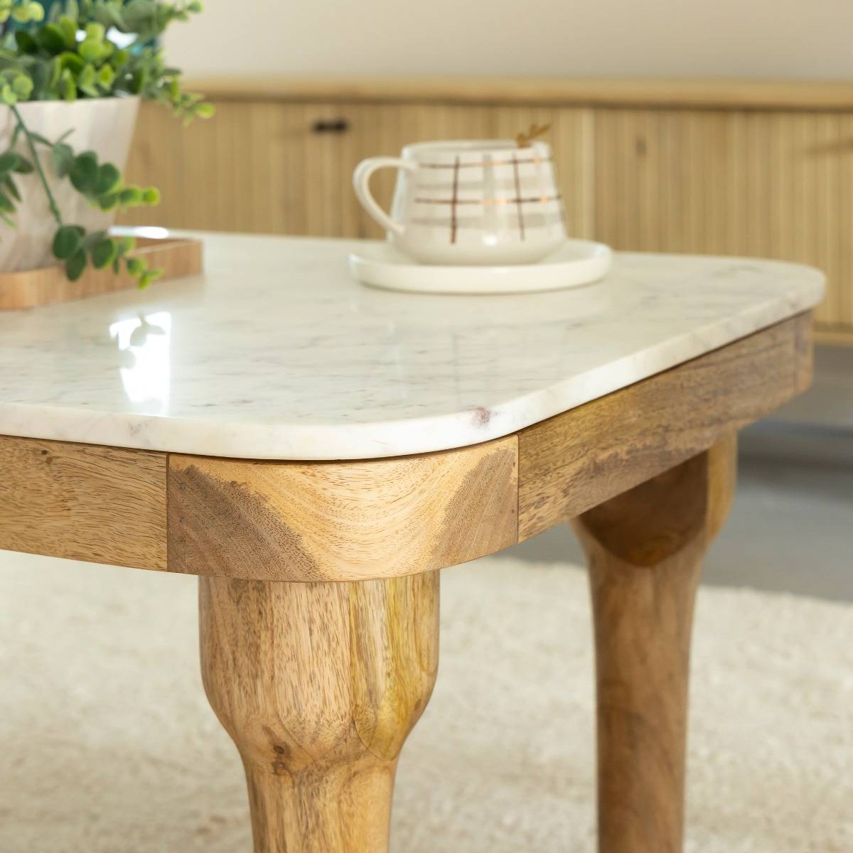 Table basse en marbre et en bois d'acacia Calix