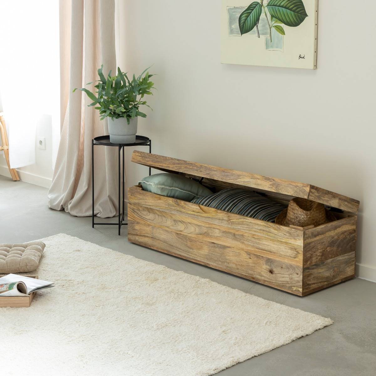 Coffre banc en bois de manguier clair Babeth