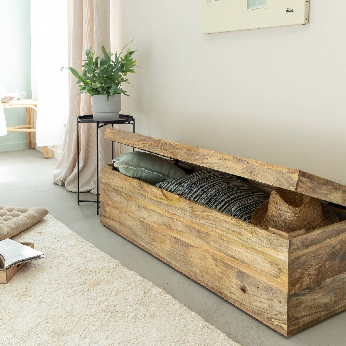 Coffre banc en bois de manguier clair Babeth