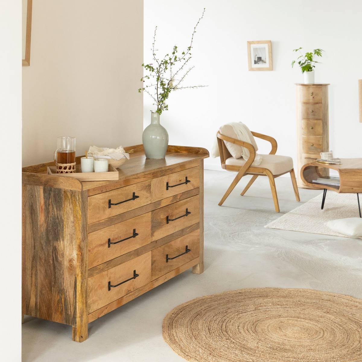 Commode en bois de manguier 6 tiroirs Dolly