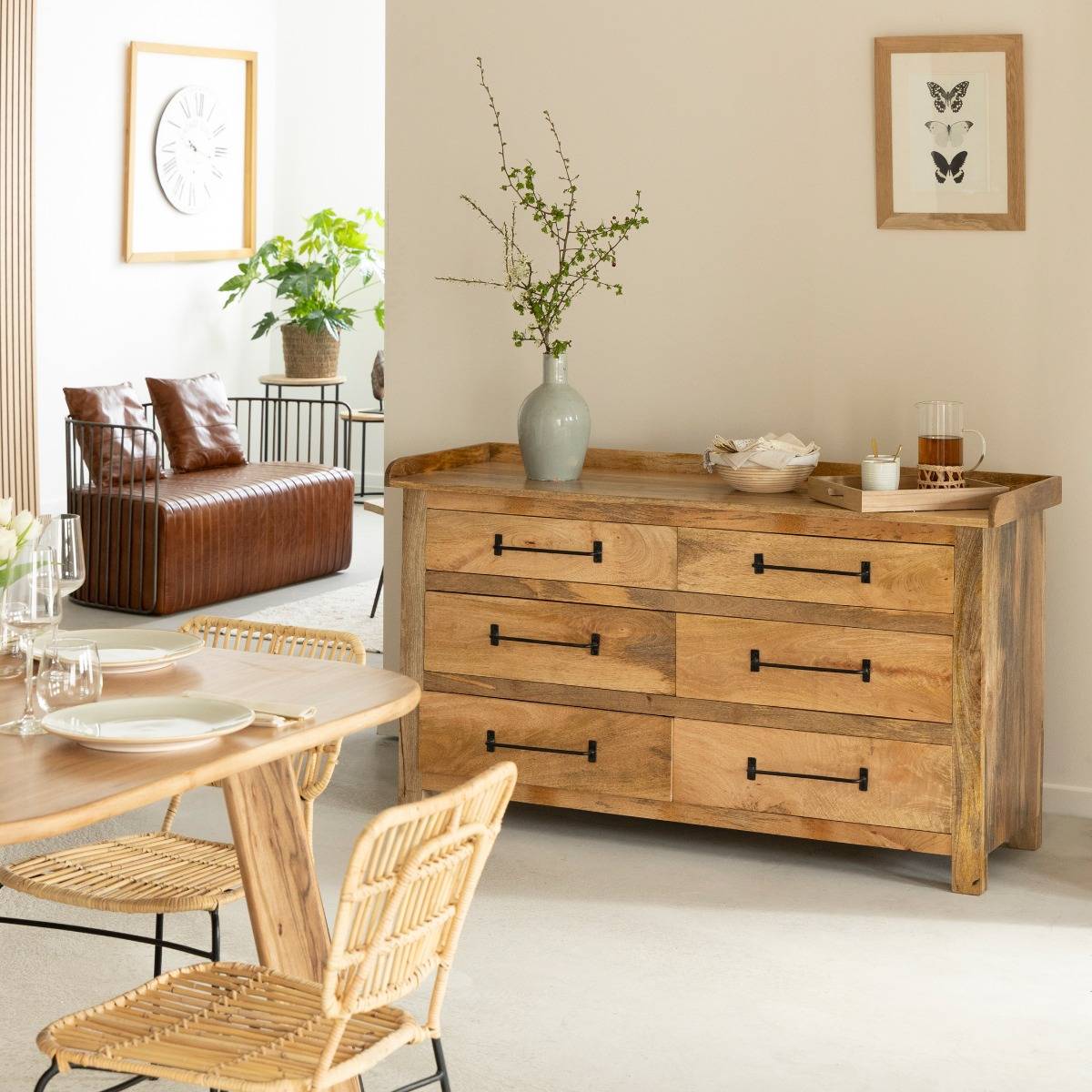 Commode en bois de manguier 6 tiroirs Dolly