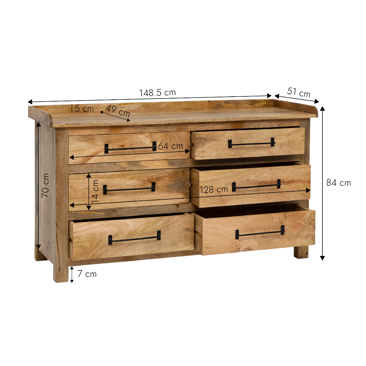 Commode en bois de manguier 6 tiroirs Dolly