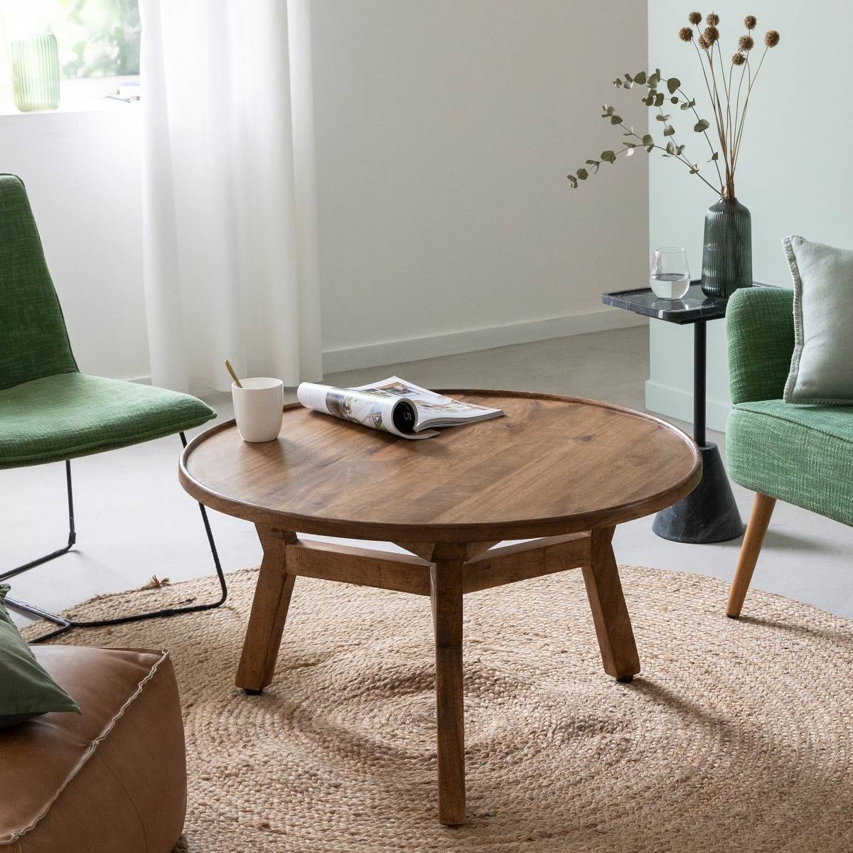 Table basse ronde en bois de manguier Elara 