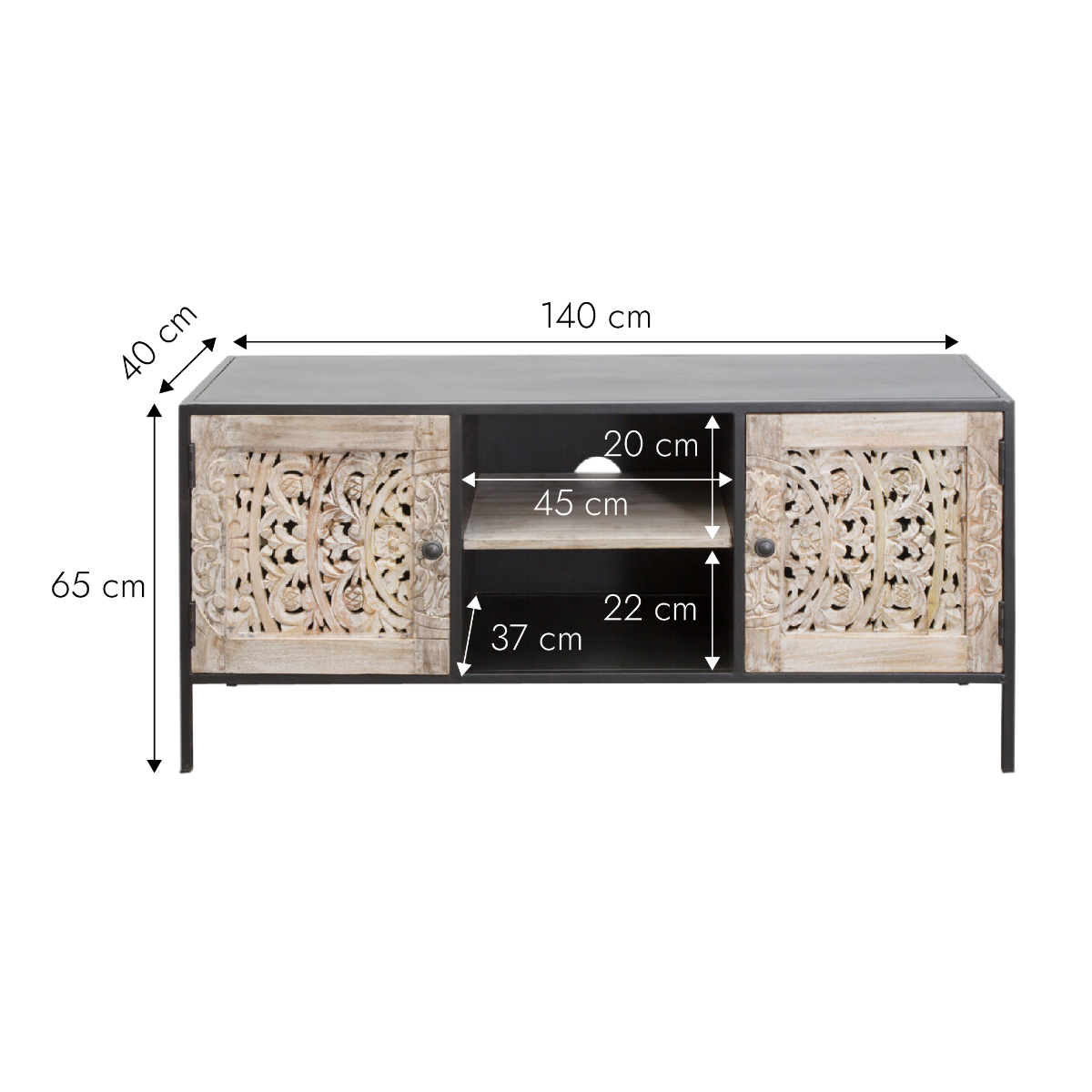 Meuble TV en bois de manguier blanchi Lila