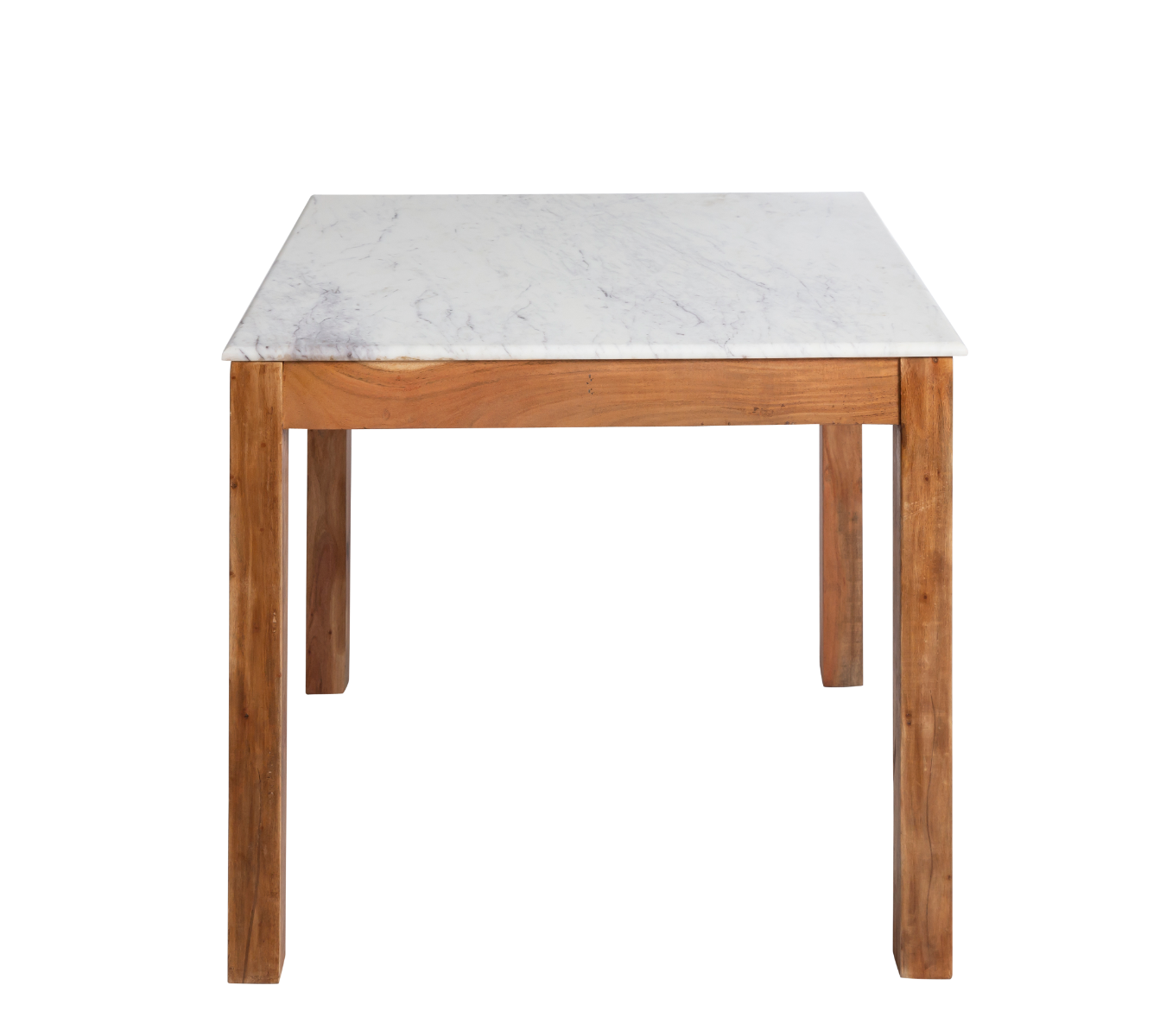 Table à manger carrée en bois d'acacia et marbre Arthuro