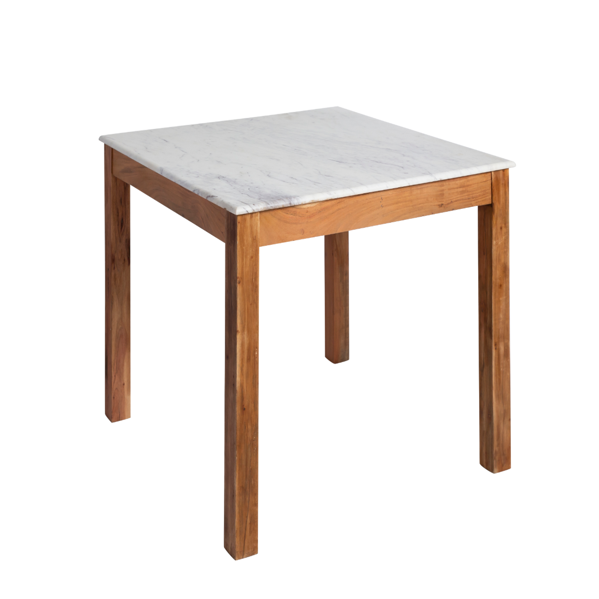 Table à manger carrée en bois d'acacia et marbre Arthuro