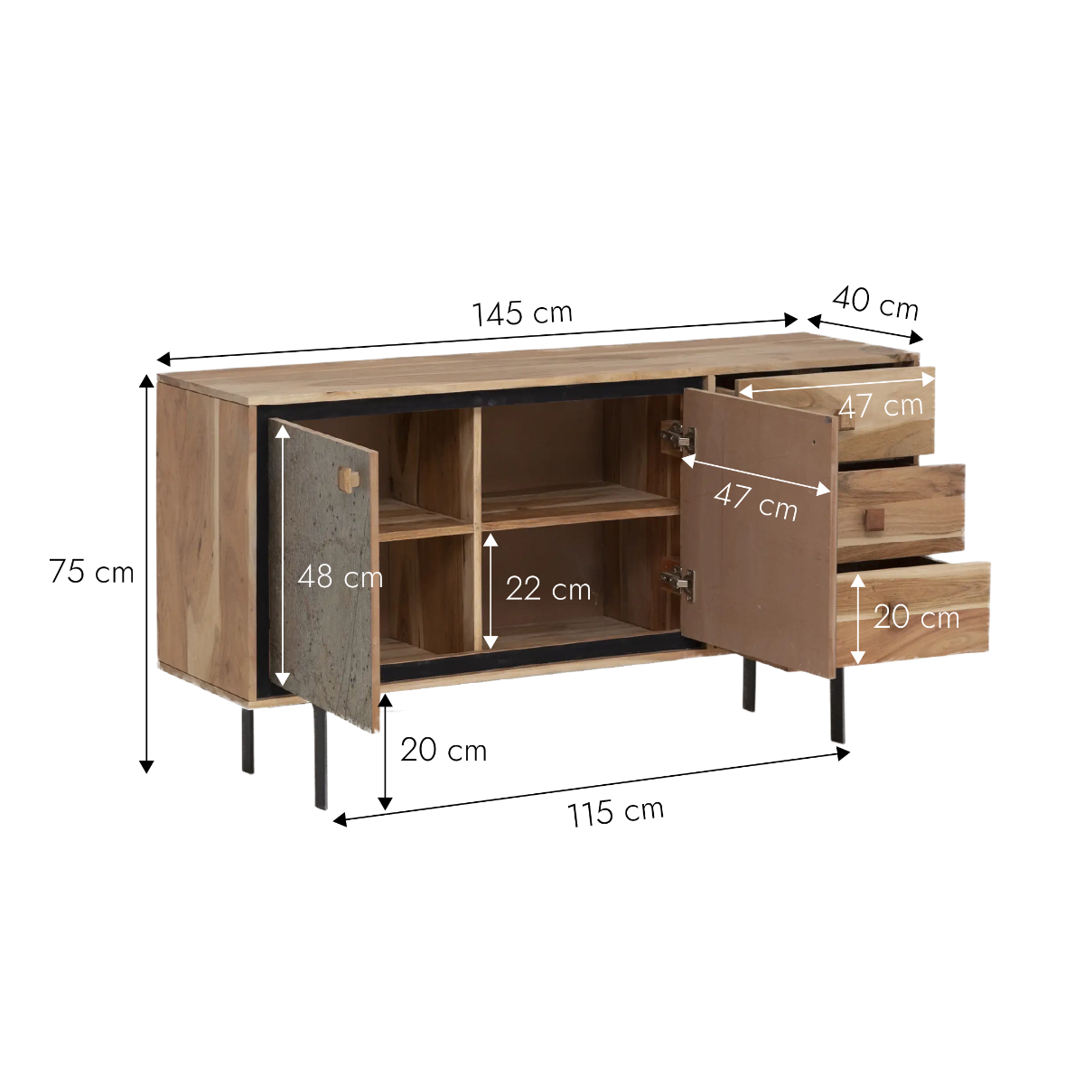 Buffet en bois d'acacia et pierre Côme