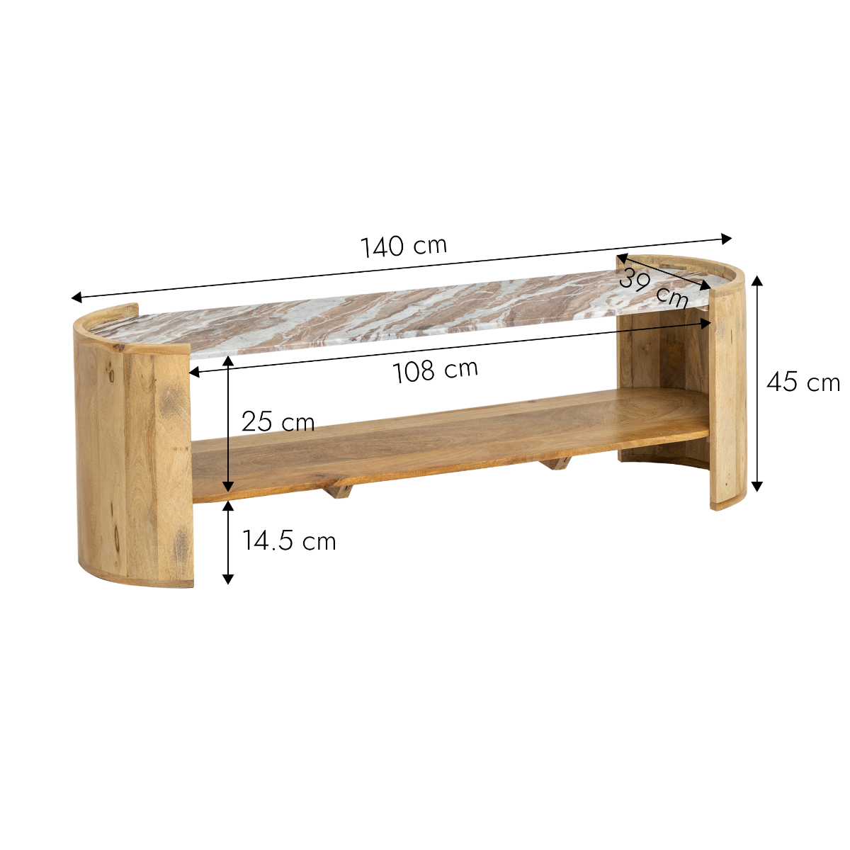 Table basse ovale en bois de manguier et marbre Isabella