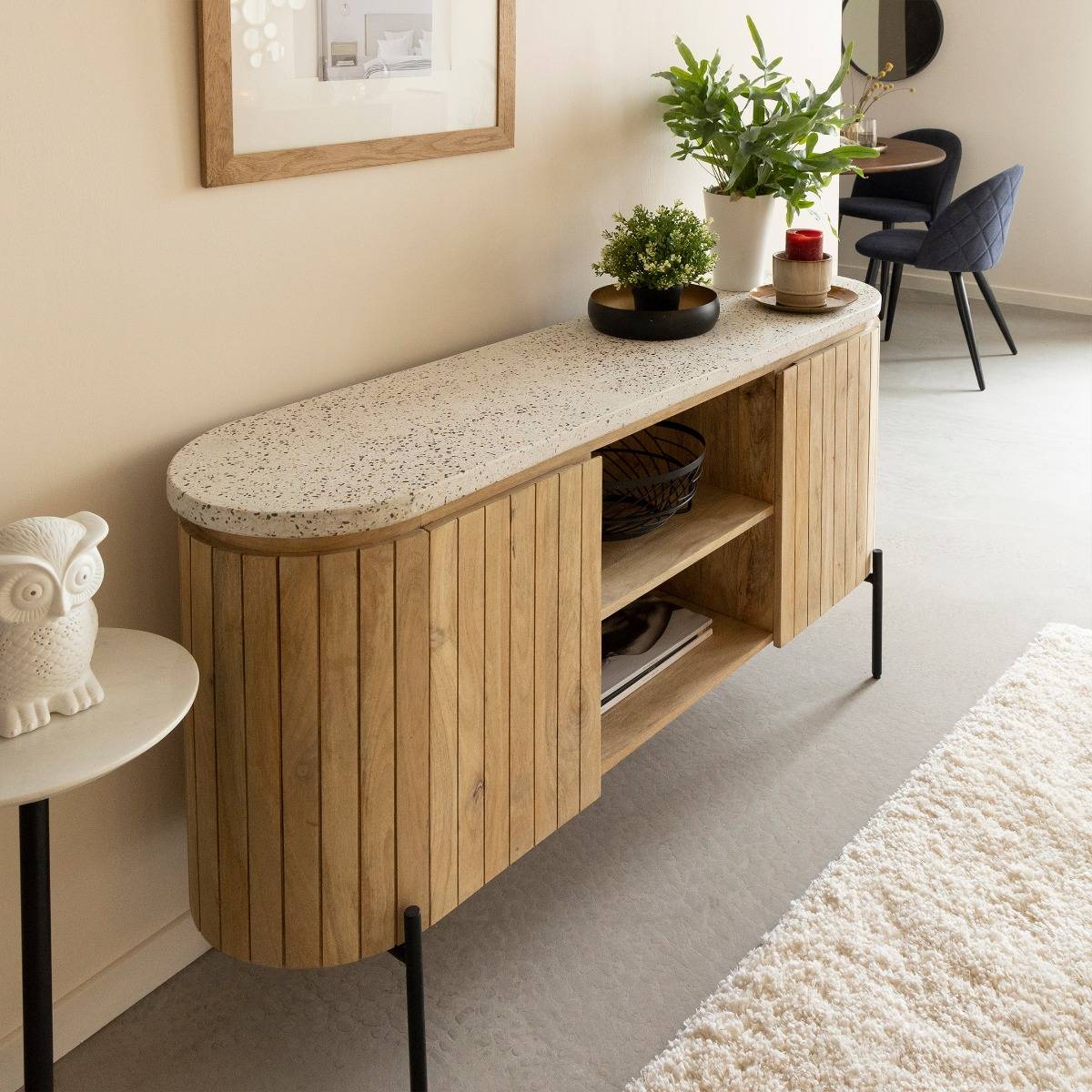 Buffet en bois de manguier et terrazzo Lou