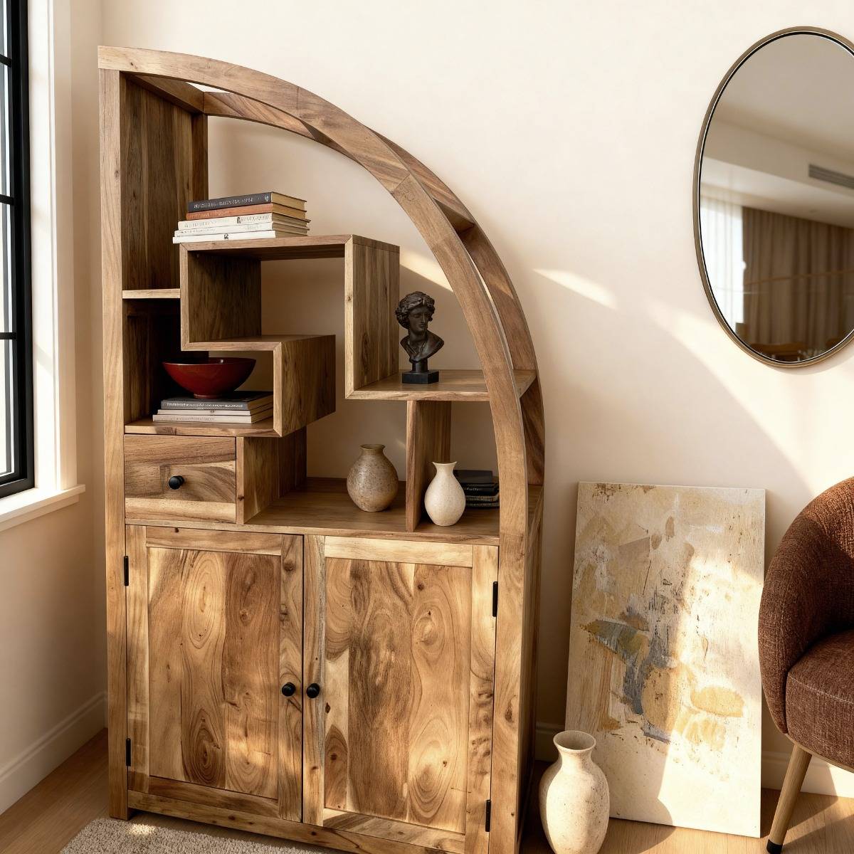 Bibliothèque asymétrique en bois d'acacia Nathan