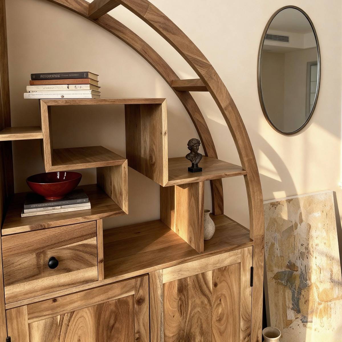 Bibliothèque asymétrique en bois d'acacia Nathan