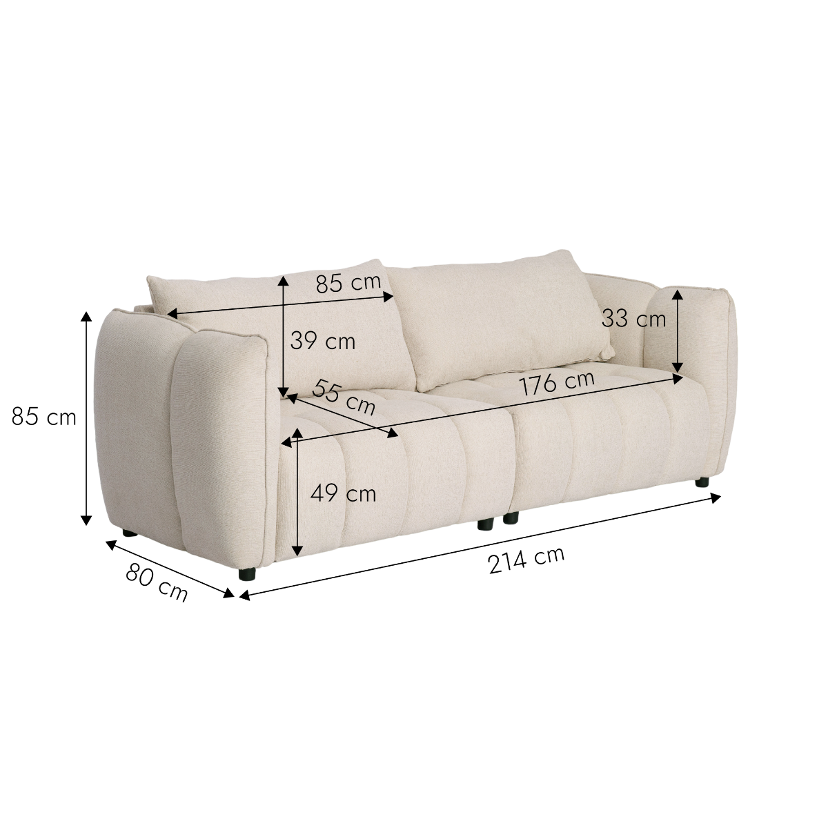 Canapé en tissu beige 3 places Kaori