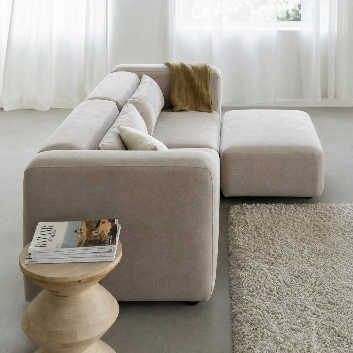 Canapé d'angle beige en tissu Caroline