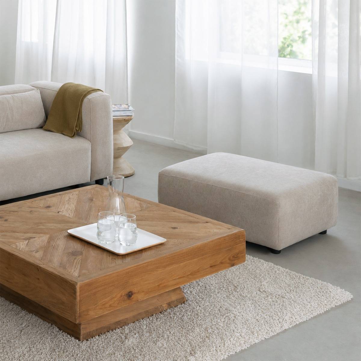Canapé d'angle beige en tissu Caroline