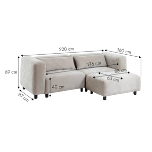 Canapé d'angle beige en tissu Caroline