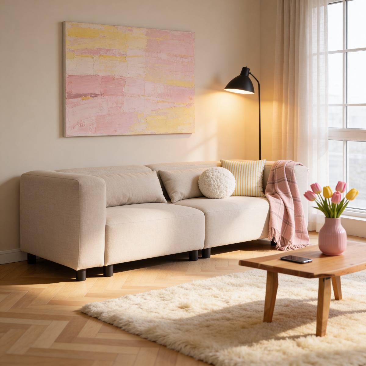 Canapé en tissu beige Solyne