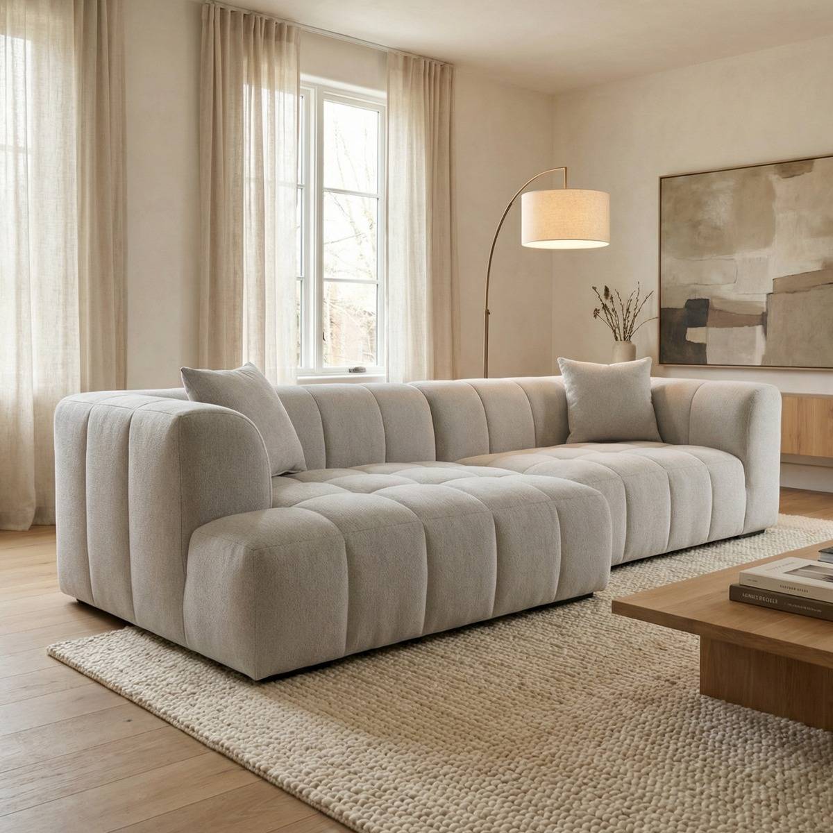 Canapé d'angle gauche en tissu beige Davis