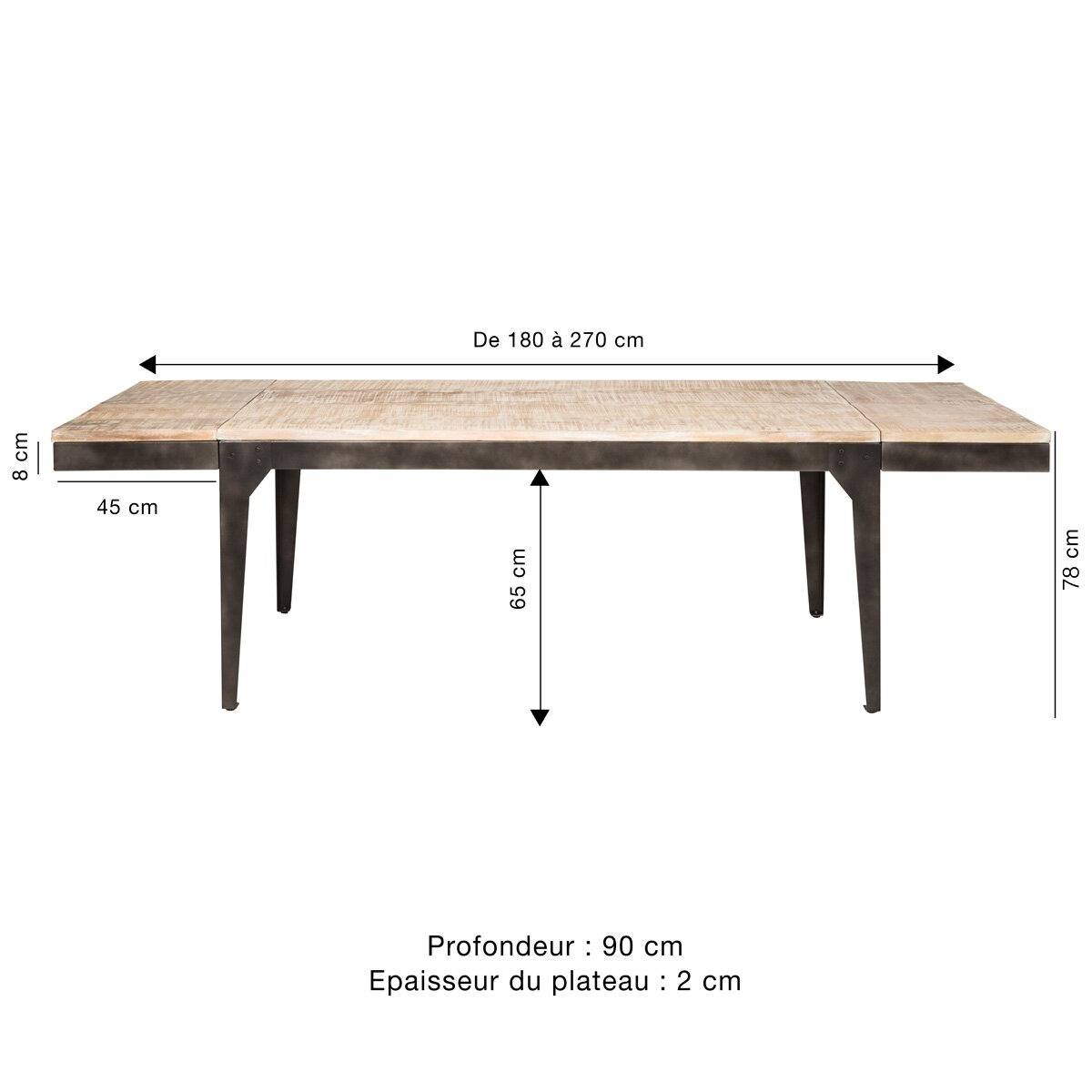 Table à manger avec allonges en bois de manguier et métal Locker