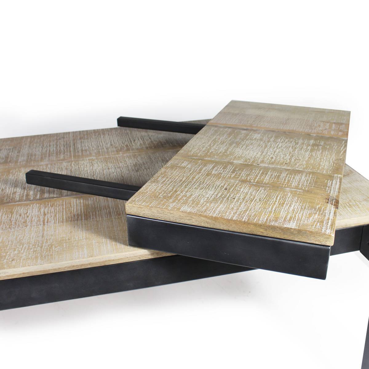 Table à manger avec allonges en bois de manguier et métal Locker