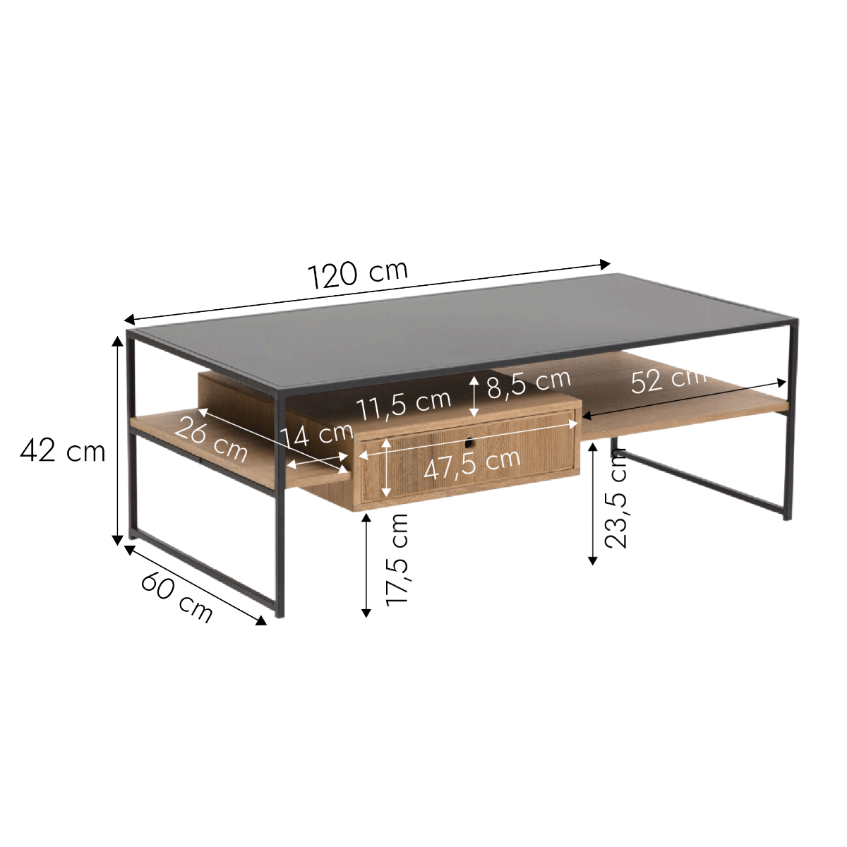 Table basse en bois de frêne et métal Ortense