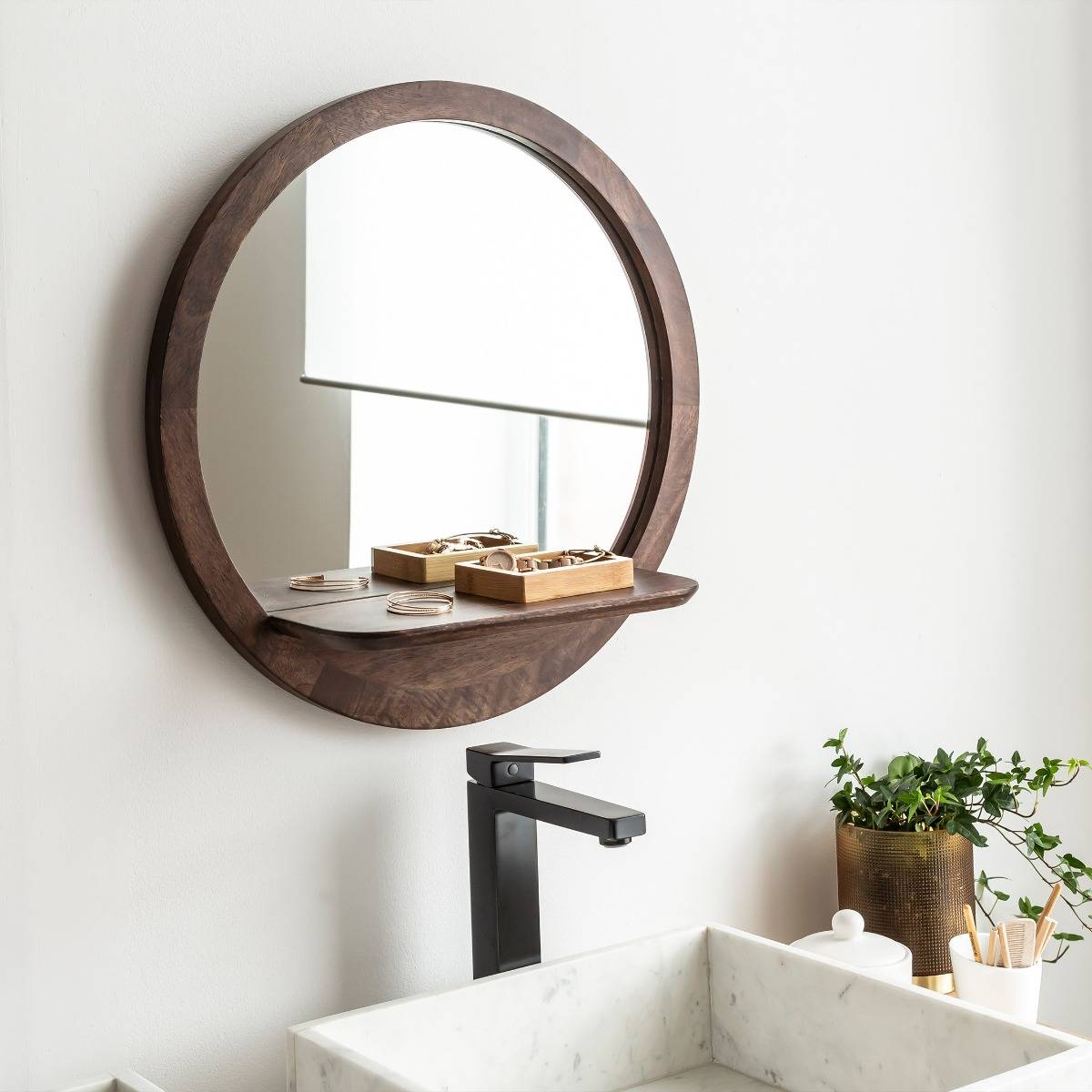 Miroir rond avec étagère en bois Marley