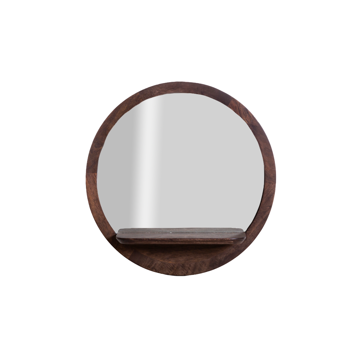Miroir rond avec étagère en bois de manguier Marley