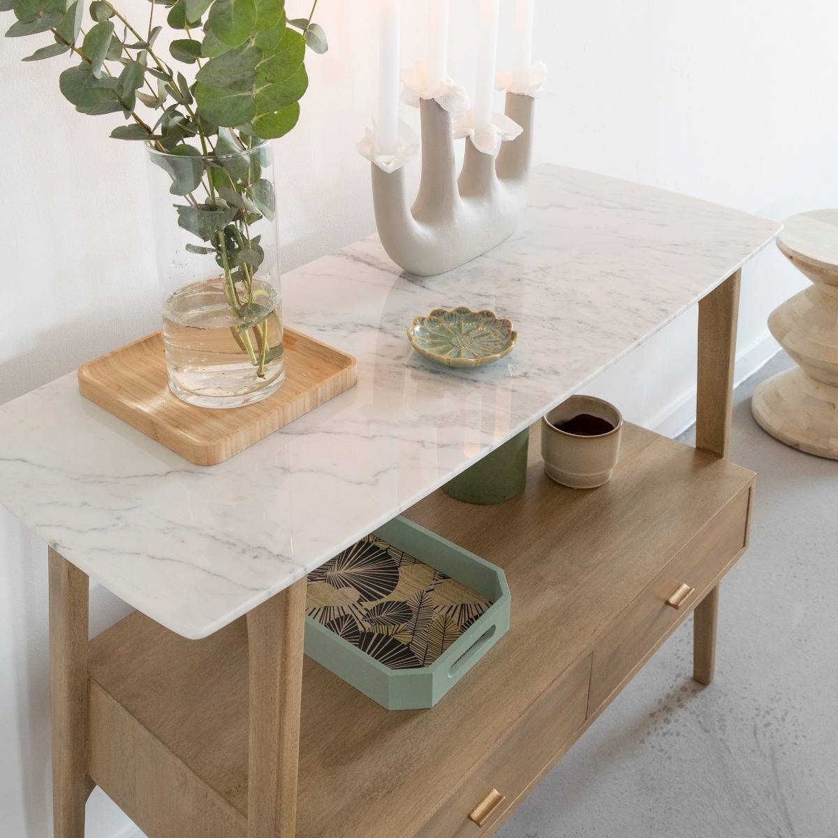 Console en bois de manguier et marbre Hari