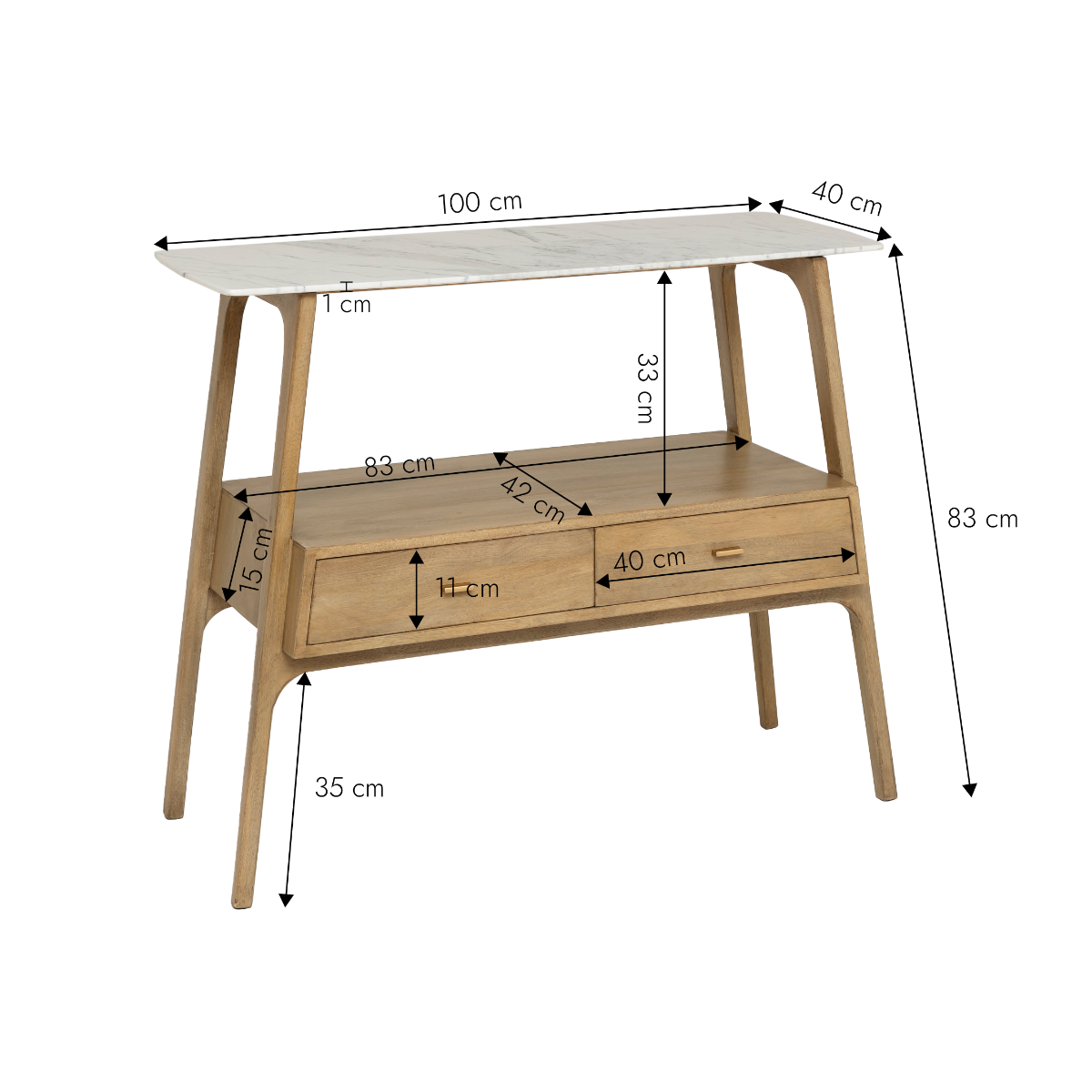 Console en bois de manguier et marbre Hari