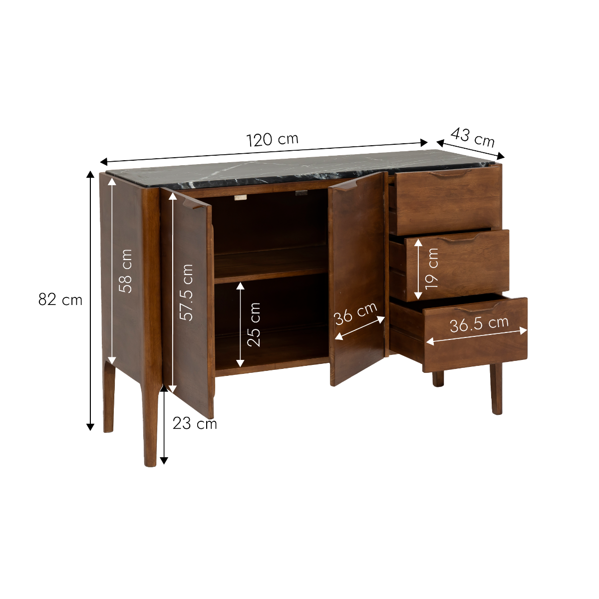 Buffet en bois de manguier et marbre noir Roch