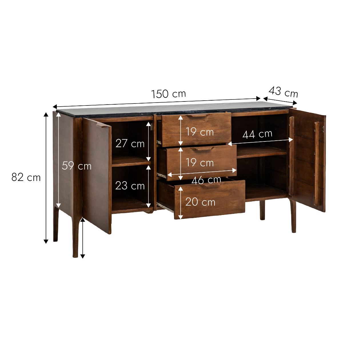 Buffet en marbre noir et bois de manguier Roch 