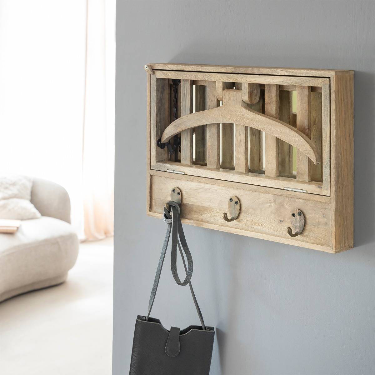 Porte-manteau en bois de manguier avec miroir Marley