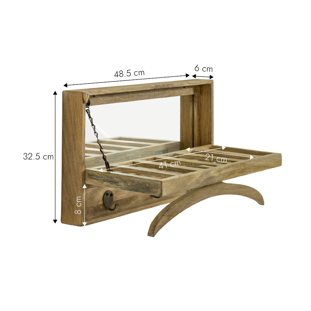 Porte-manteau en bois de manguier avec miroir Marley