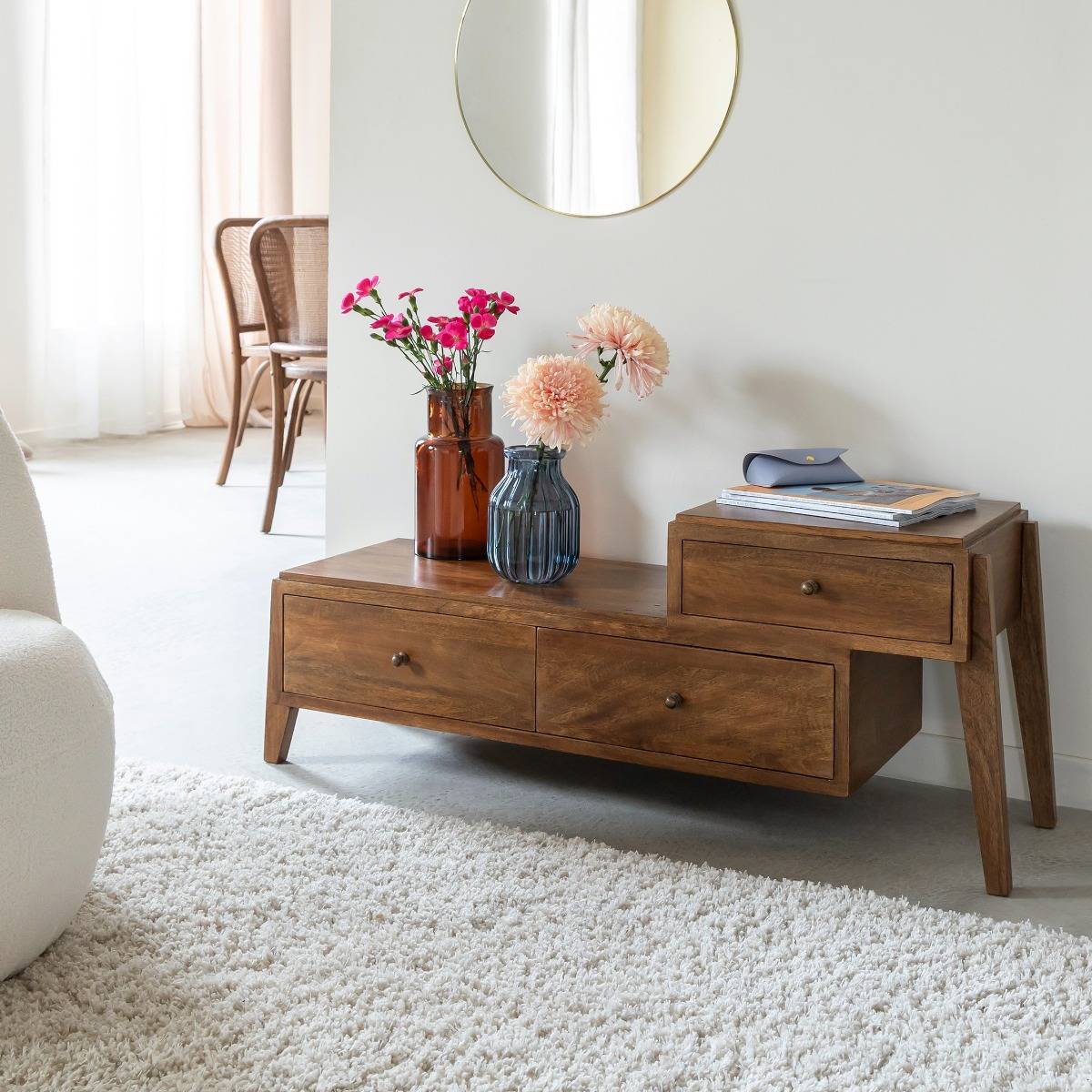 Meuble TV 3 tiroirs en bois de manguier Remick