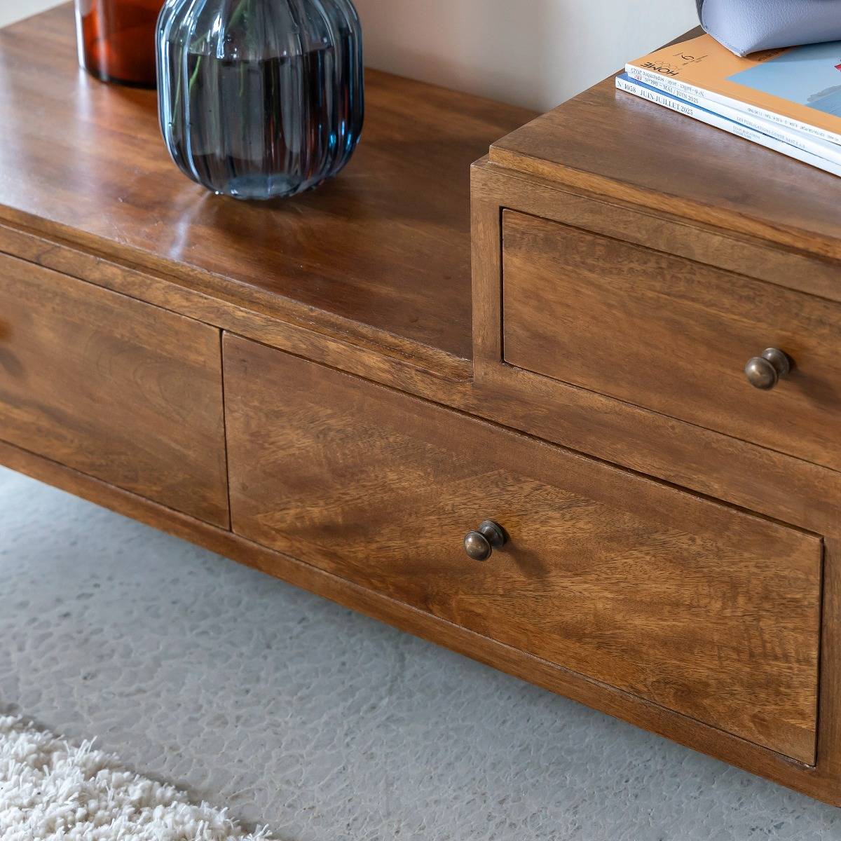 Meuble TV 3 tiroirs en bois de manguier Remick