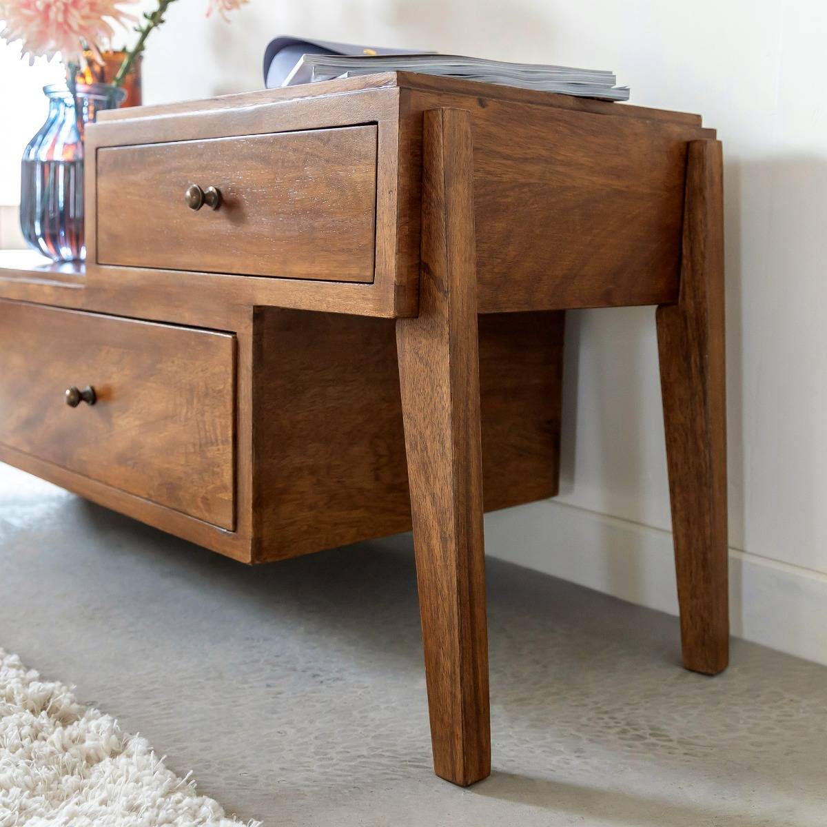 Meuble TV 3 tiroirs en bois de manguier Remick