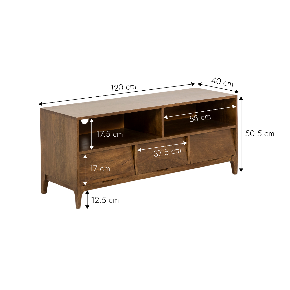 Meuble TV 2 niches en bois de manguier Remick
