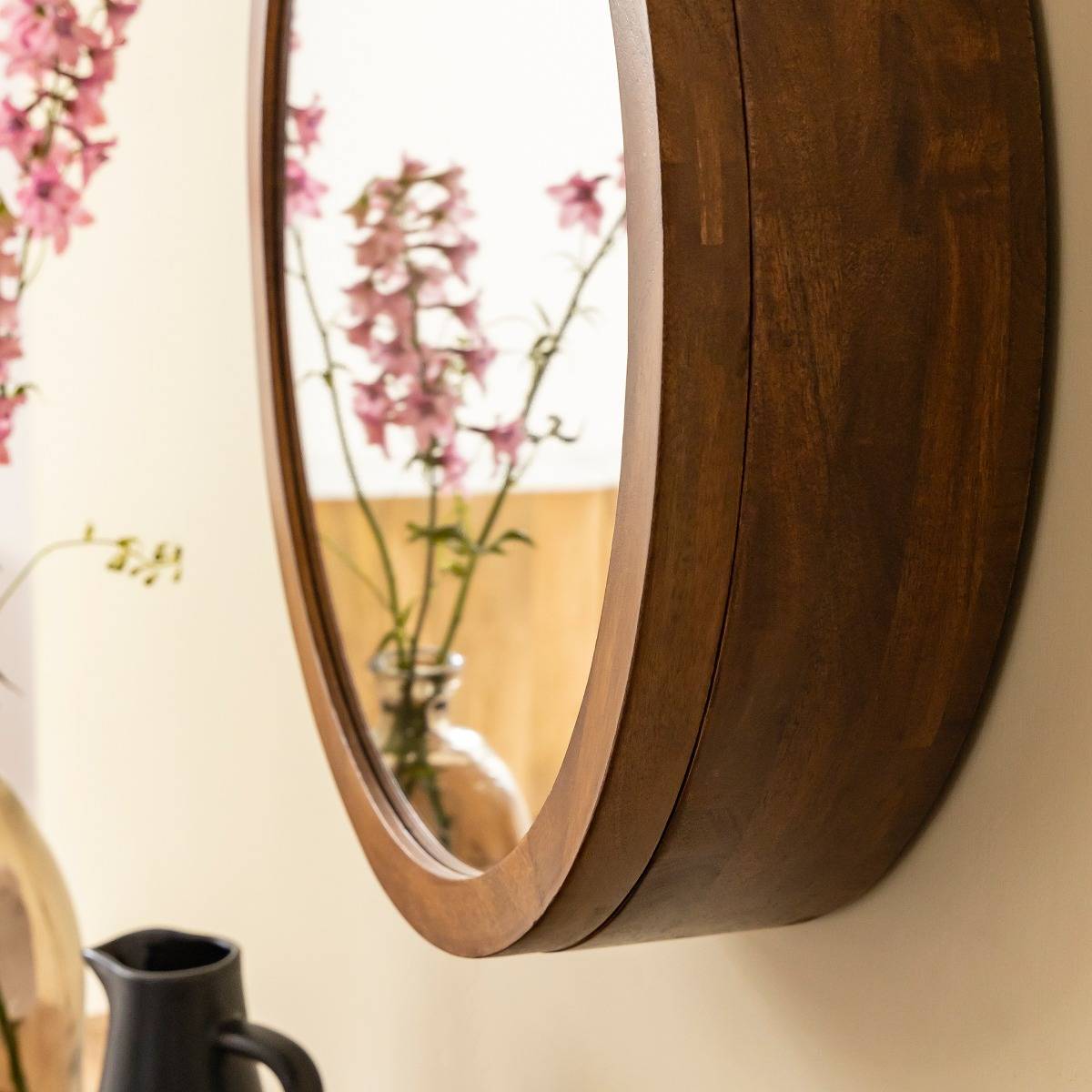 Miroir avec étagères en bois de manguier foncé Remick