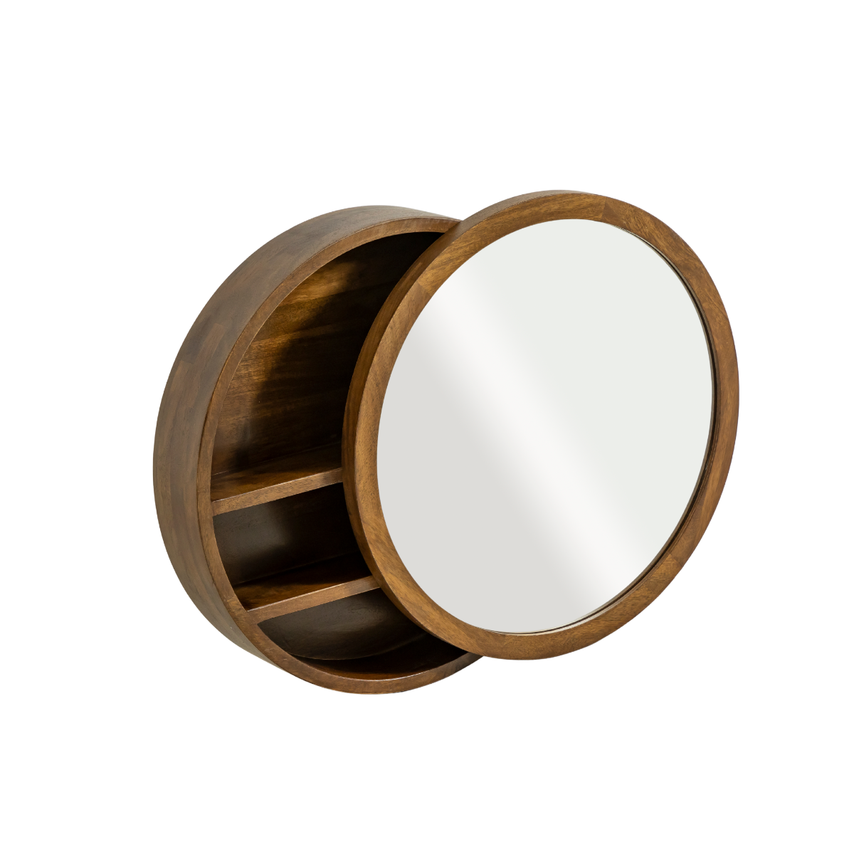 Miroir avec étagères en bois de manguier foncé Remick