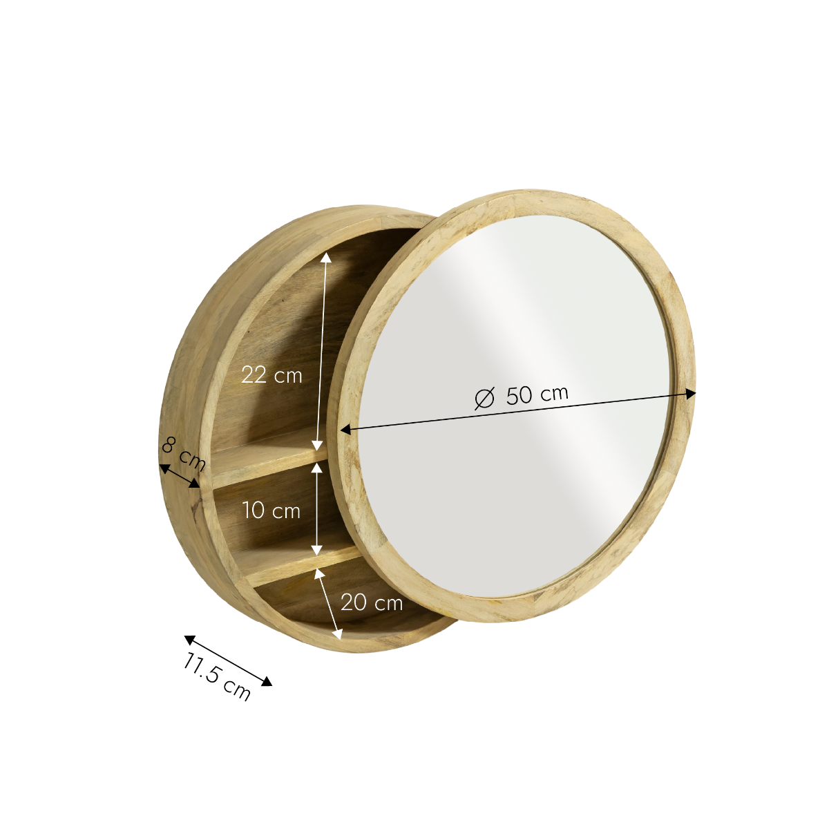 Miroir avec étagères en bois de manguier clair Juliet