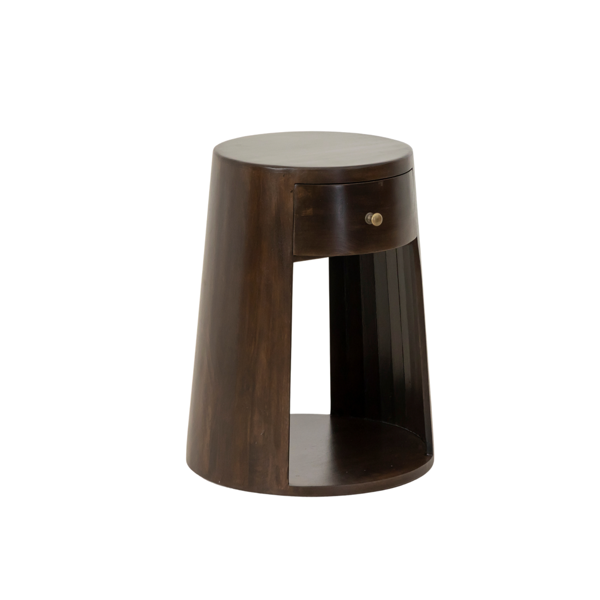 Table de chevet ronde en bois de manguier Isao