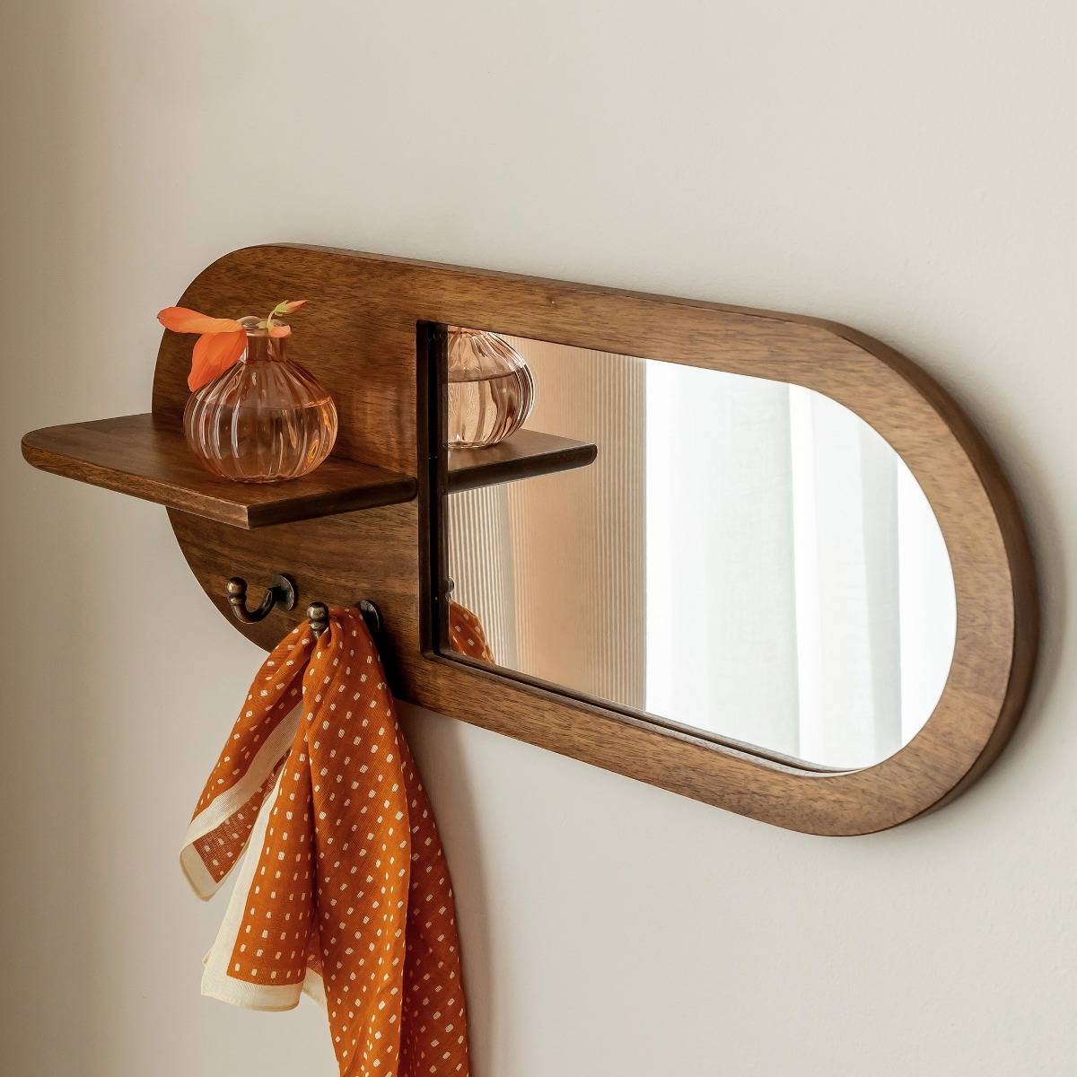 Miroir ovale en bois de manguier foncé Remick