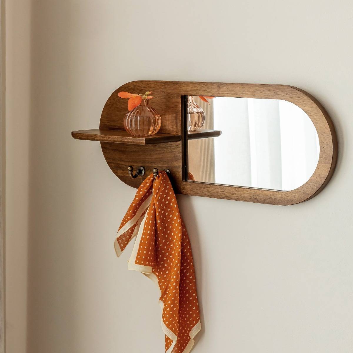 Miroir ovale en bois de manguier foncé Remick