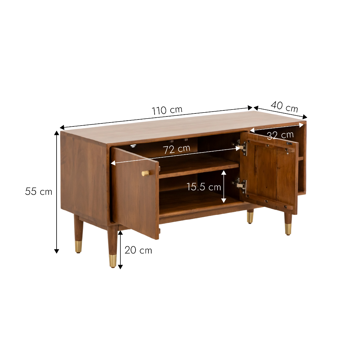 Meuble TV 2 portes en bois d'acacia Emiel