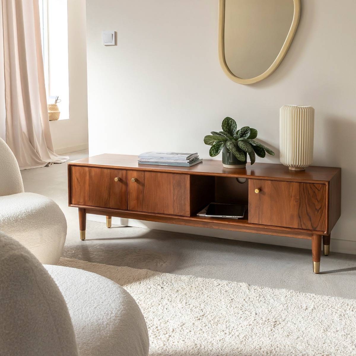 Meuble TV 3 portes en bois d'acacia Emiel
